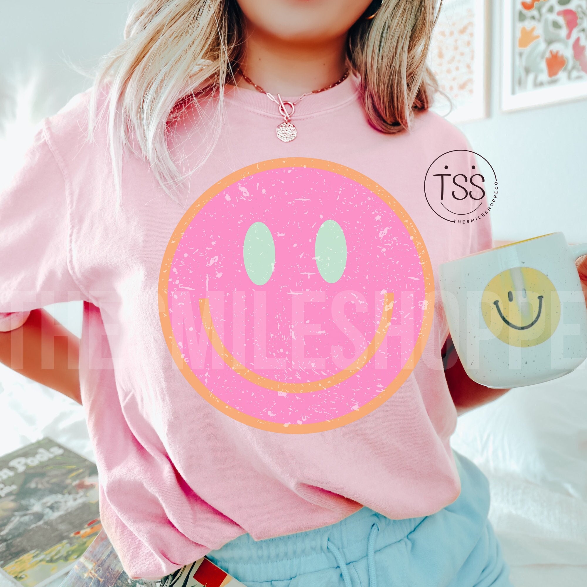 Retro Happy Face Neon  Preppy png Distressed Smile Face PNG Pink Smile Face  Classic Smile Shirt Sublimation Design Download Png Print File