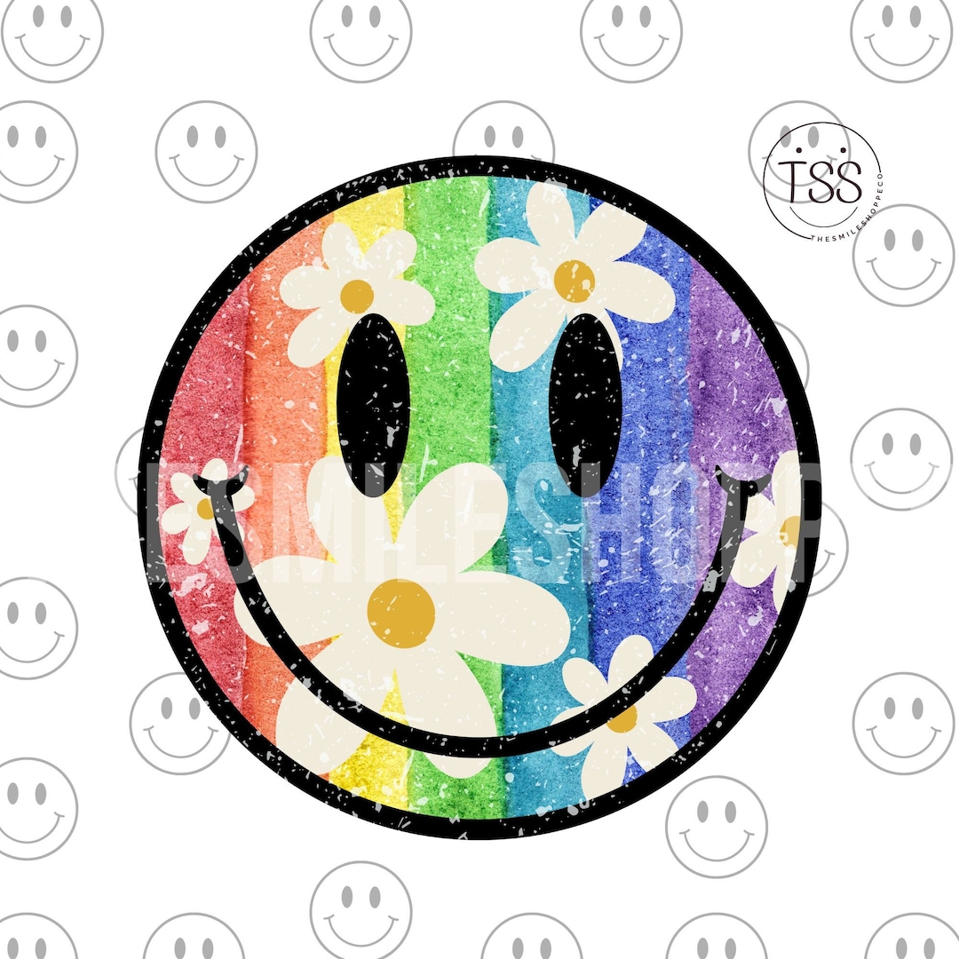 Spring Break Smiley Distressed Smile Rainbow Png Daisy Png Retro Smile Face Sublimation ...