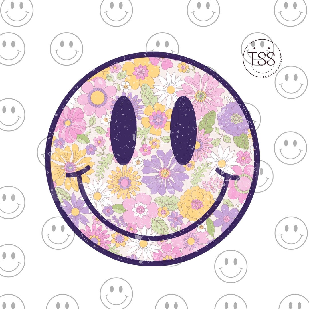 Retro Floral Smile Face PNG: 70s Groovy Clipart (digital Download) - Etsy