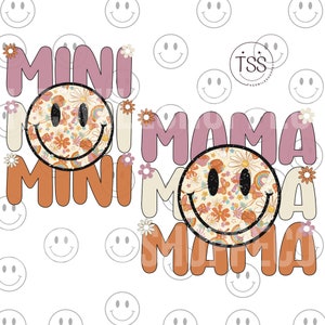 Camiseta Retro Mama Mini Png mama e mini png Smile Face mama mini png correspondente download digital designs de camisa feliz Dia das Mães Floral Mama