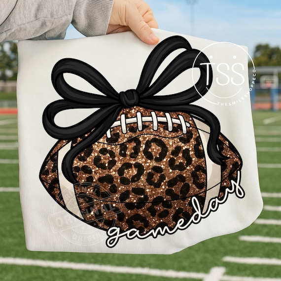 Game Day Football PNG: Leopard Print, Bow Design (Digital Download)