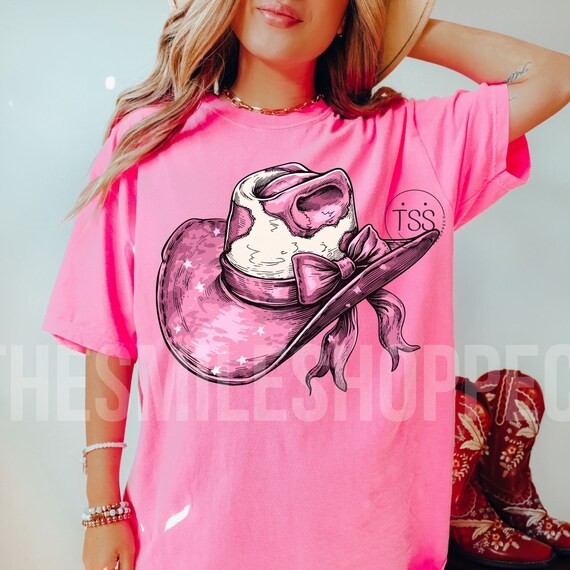 Pink Cowgirl Hat PNG: Western Bow Shirt Design (Digital Download)