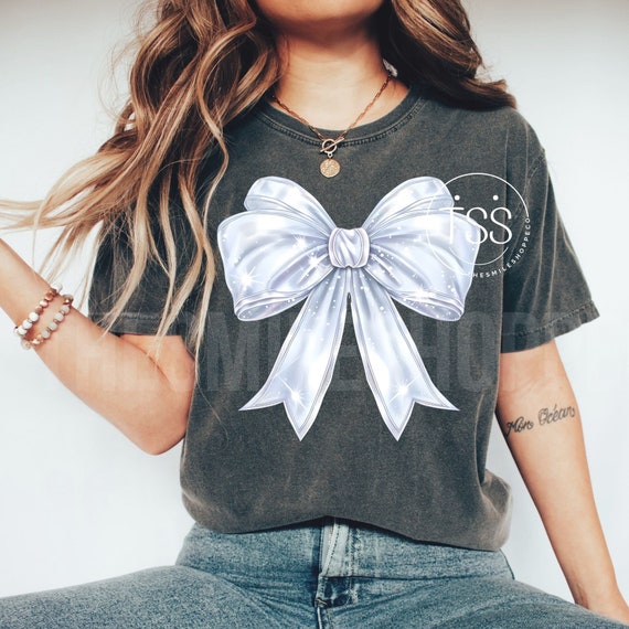 Preppy White Bow PNG: Glitter Sublimation Design (Digital Download)