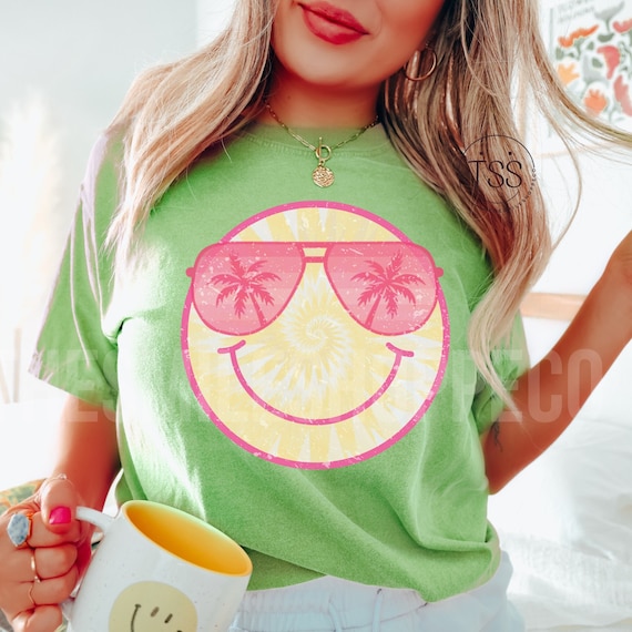 Distressed Smile Beach Vibes Png Summer Png aviator sunglasses Tye Dye Smile Face Png Sublimation Design preppy png summer shirt designs