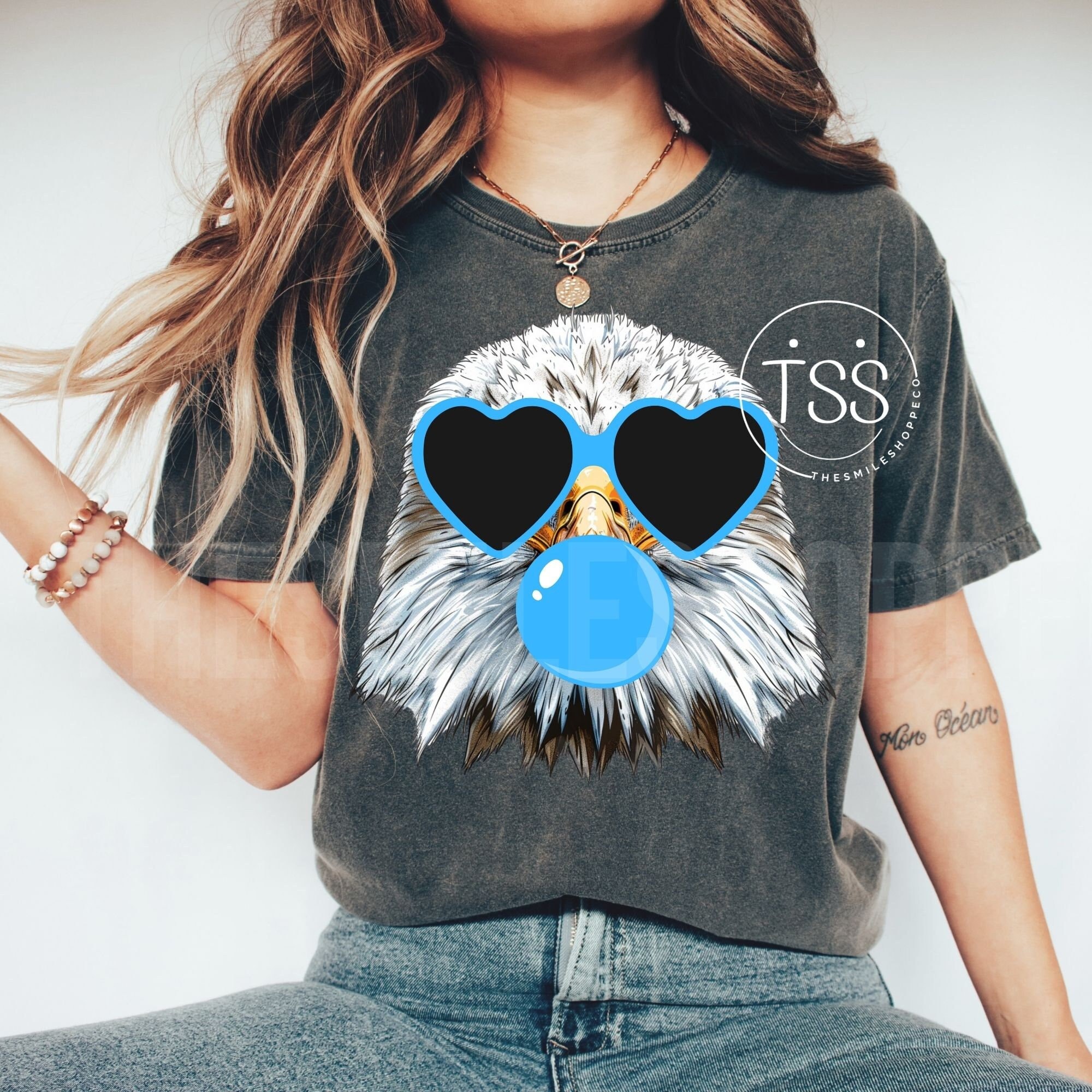eagle blowing bubble png eagle PNG colt  Mascot Preppy PNG Preppy  Mascot PNG eagle head with pink heart glasses Shirt Sublimation Design