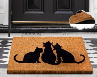 Cute Cats Doormat, Black Cats Outdoor Rug, New Home Gift, Wedding Gift, Entryway Decoration, Non-Slip Doormat, Housewarming Gift Doormat