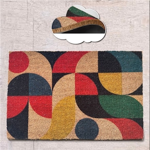 Paillasson Mid-Century, Tapis d'extérieur à motifs colorés, Cadeau pour une nouvelle maison, Cadeau de mariage, Cadeau de pendaison de crémaillère, Décoration d'entrée, Paillasson antidérapant