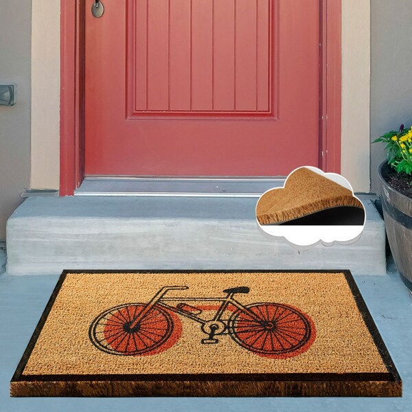 Bicycle Outdoor Rug, Bicycle Gift Doormat, Entryway Doormat, Red Bicycle Doormat, Christmas Gift, Durable Doormat, Housewarming Gift Doormat