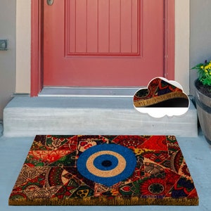 Evil Eye Protection Waterproof Coir Indoor Outdoor Entrance Home Doorm —