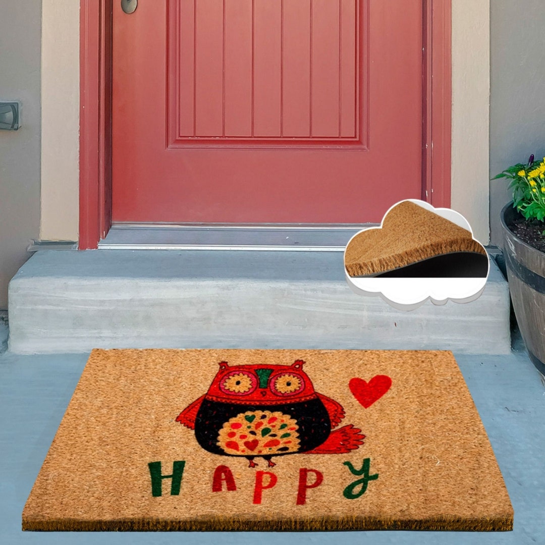 Happy Outdoor Rug Owl Doormat Heart Doormat New Home Gift Etsy