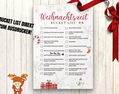 xmas bucket list directly for printing, digital download poster, christmas, activities Advent season, December, Christmas, gift