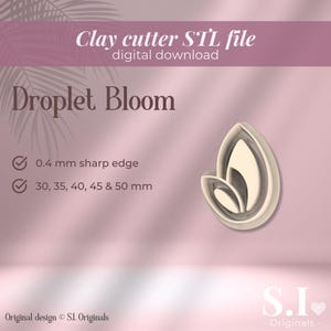 Droplet Bloom Clay Cutter – Set di file STL con 5 misure per orecchini in argilla polimerica