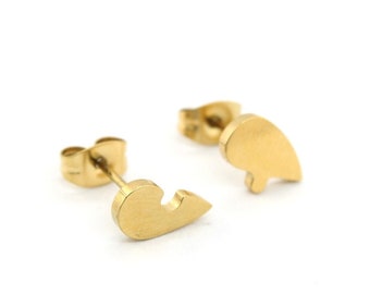 Puzzle Herz Ohrstecker, Minimalist Schmuck, Gold Ohrringe, Edelstahl Ohrringe, Geschenk für Sie