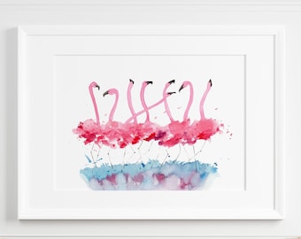 Flamingo Watercolor Print, Tropical Bird Print, Pink Flamingo Print, Flamingo Art Print, Flamingo Nursery Print, Bird Wall Art Prints