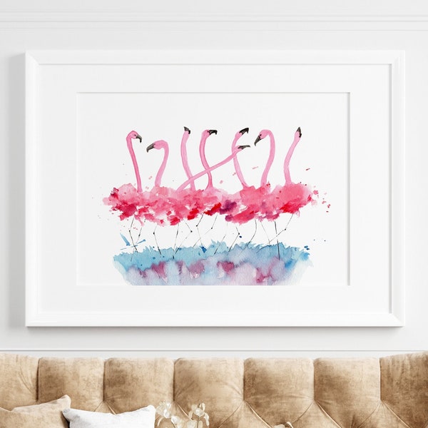 Flamingo Watercolor Print, Tropical Bird Print, Pink Flamingo Print, Flamingo Art Print, Flamingo Nursery Print, Bird Wall Art Prints