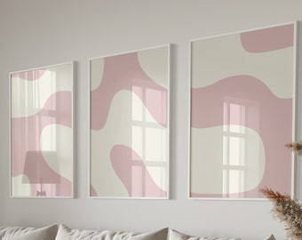 Pink Wall Art Set, 3 Piece Wall Art, Abstract Poster Set, Abstract Minimalist Print, Modern Abstract Poster, Pink Abstract Wall Art