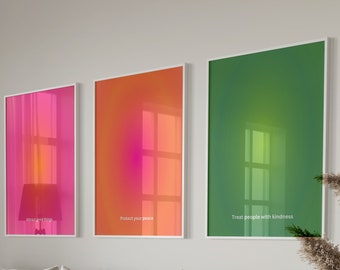 Póster de aura, póster con degradado retro, póster espiritual, arte de pared con aura, conjunto de impresiones estéticas, degradado granulado, impresión de aura retro, impresión con degradado