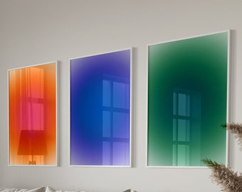 Póster de aura, impresión con degradado, póster retro con degradado, póster espiritual, conjunto de impresiones estéticas, impresión retro con aura, arte mural con aura, degradado granulado