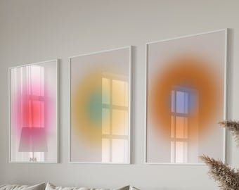 Póster de aura, póster con degradado retro, póster espiritual, arte de pared con aura, conjunto de impresiones estéticas, degradado granulado, impresión de aura retro, impresión con degradado