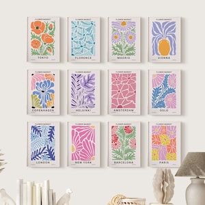 Blumenmarkt-Druck, Set mit 12 Drucken, Dänisches Pastelldekor, Blumengalerie, Blumenmarkt-Plakat, Blumenwanddrucke, Blumenplakat
