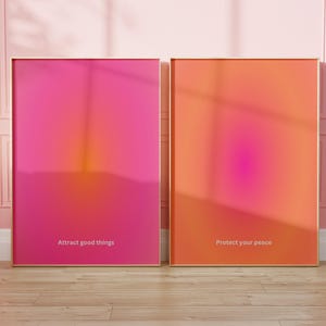 Póster de aura, arte de pared de 2 piezas, póster degradado, póster retro de moda, póster espiritual, póster de manifestación, obra de arte espiritual, impresión de aura