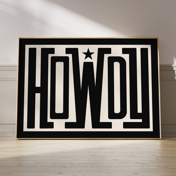 Howdy Typography Print, Western Decor, Southwestern Wall Art, Farmhouse Decor, Southern Home Art, Large Wall Art, Mantel Decor, Retro Poster