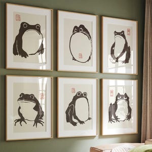 Japanese frog print set of 6 vintage frog poster printable wall art aesthetic room decor gallery wall set Japanese art print Matsumoto Hoji