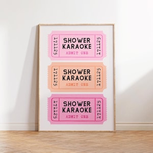 Dusche Karaoke Print Badezimmer Preppy Kunst Retro Ticket Poster Pink Orange Badezimmer Kunst Funky Wandkunst Trendy ästhetischer Wanddruck