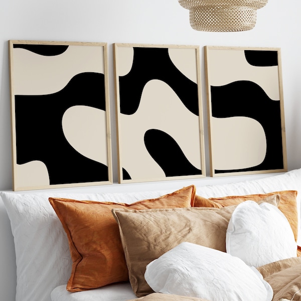 Black and Beige Wall Art, 3 Piece Wall Art, Abstract Poster Set, Neutral Wall Art, Abstract Minimalist Poster, Black Abstract Wall Art