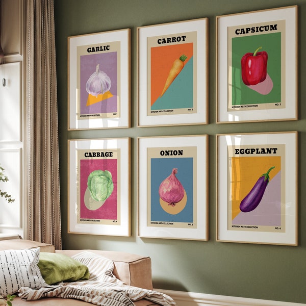 Kitchen Retro Poster, Vegetable Print, Kitchen Prints, Food Poster Print, Kitchen Wall Art Set, Vegetable Art Print, Food Art Print