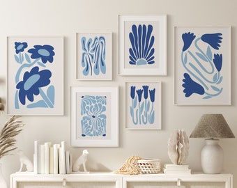 Blue Matisse Print, Set of 6 prints, Blue Wall Art, Neutral Prints, Blue Boho Print, Matisse Poster Set, Trendy Blue Print, Gallery Wall Set