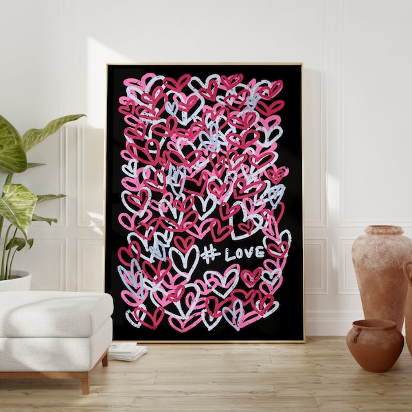Pink heart poster, Graffiti wall art, Funky art print, Retro poster, y2k room decor, Trendy wall art, Aesthetic poster, Room decor for teens