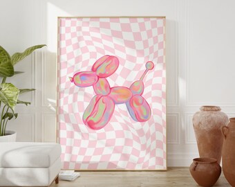 Trendy wall art, Balloon dog print, Retro poster, Preppy room decor, Funky wall art, Dorm room decor, Aesthetic poster, Apartment decor