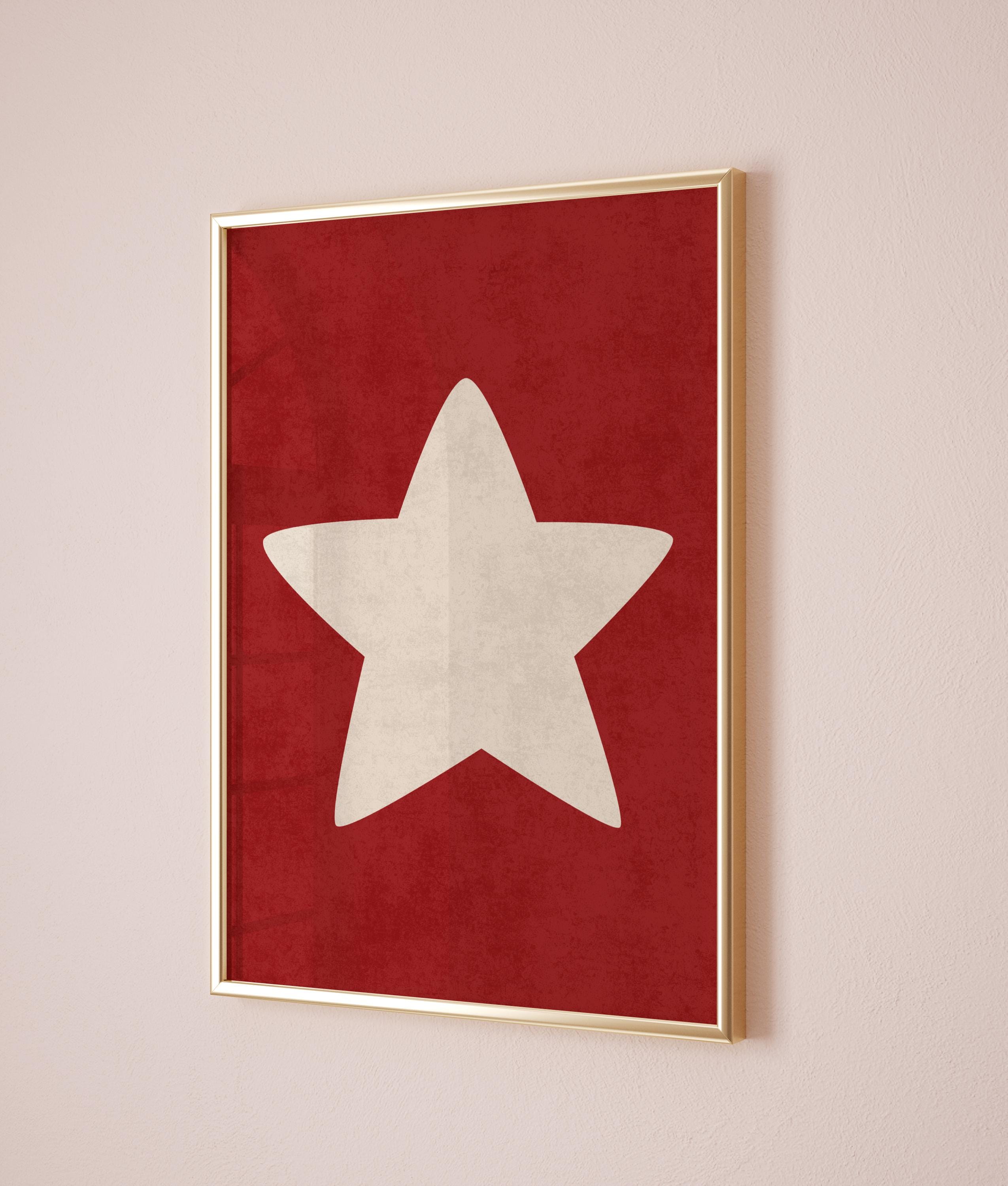 Star print, Red retro poster, Modern trendy digital art, Hand drawn poster, Minimalist living room decor, Dorm print, Aesthetic wall art