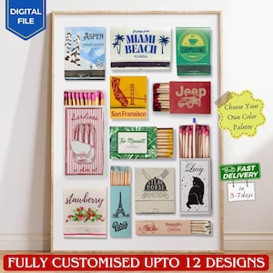 Personalisiertes Streichholzbriefchen Kunst Streichholzschachtel Druck Jubiläumsgeschenk Wandkunst Streichholzbrief anpassen Druck Digitales Plakat Kundenspezifisches Retro-Wanddekor