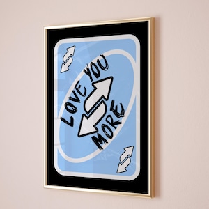 Print Love you more Blauwe retro muurkunst Speelkaartprint Esthetische meisjesposter Trendy blauwe print slaapzaalposter Decor collegezaal