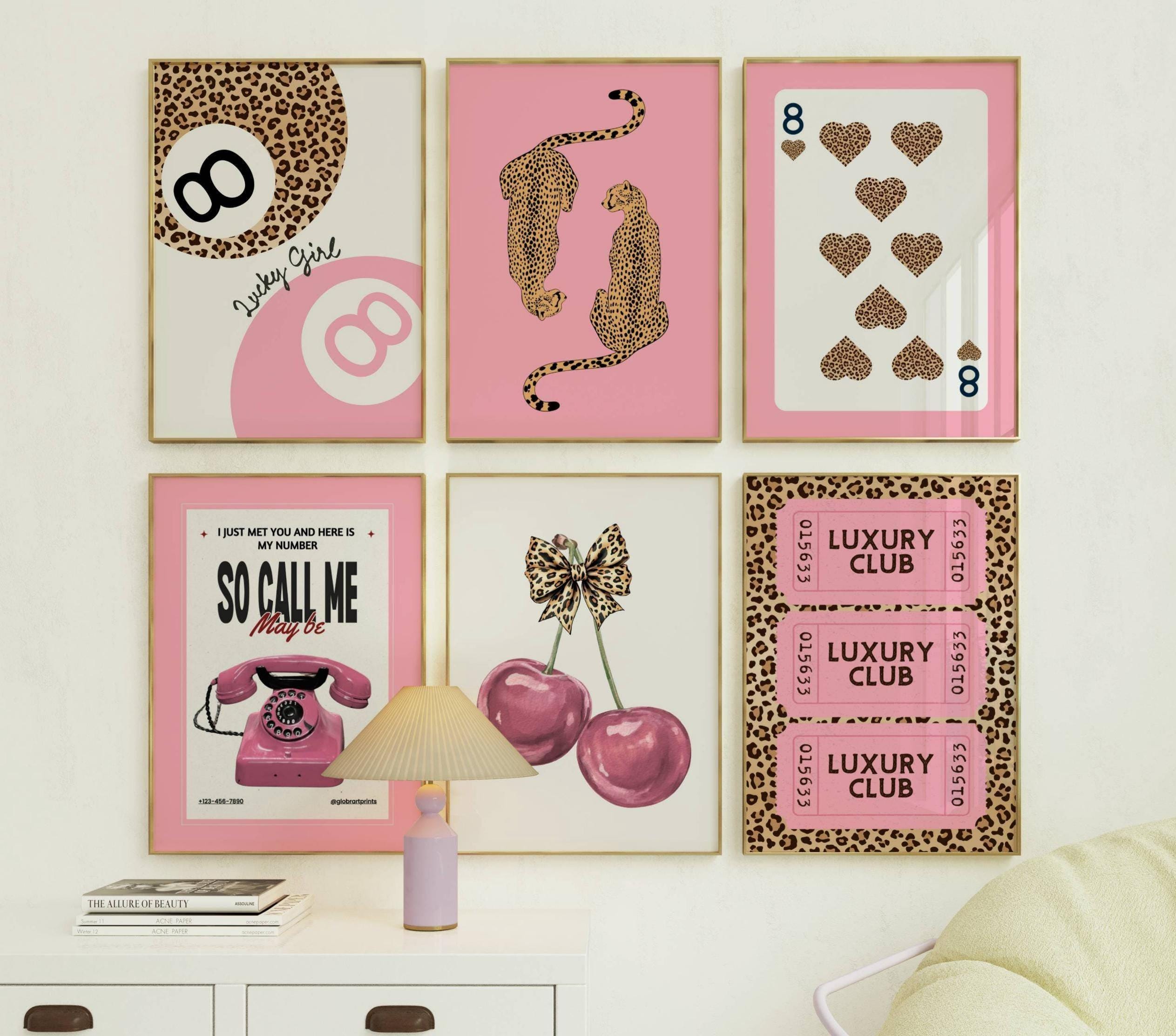 Trendy Leopard Wall Art Pink Fashion Posters Set of 6 Prints