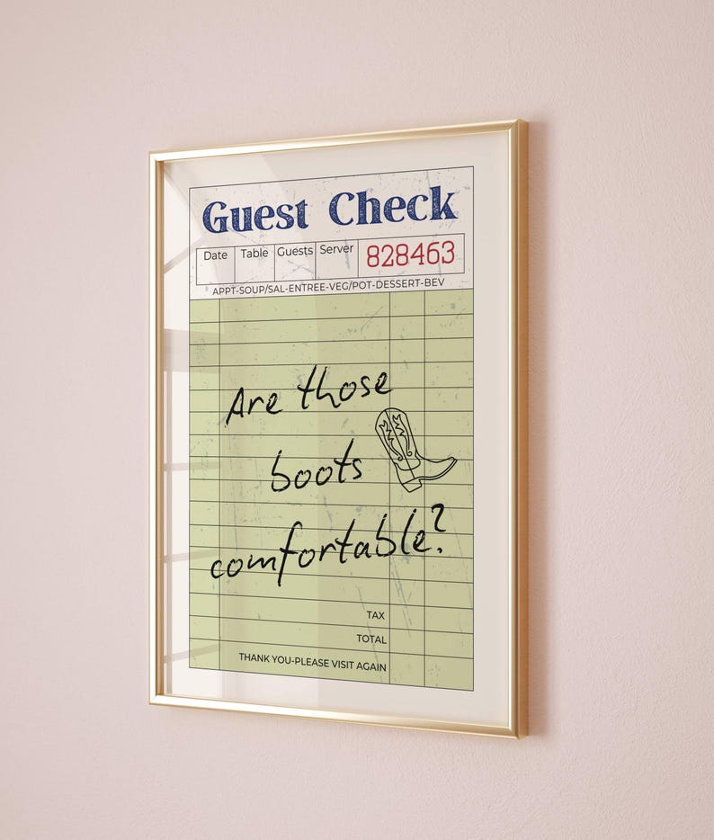 Guest Check Print, Cowgirl Receipt Art, Funny Quote Western Wall Art ...