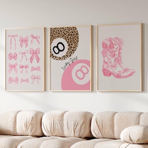 Trendy Pink wall art Leopard print Aesthetic girly print Dorm posters Coquette art College apartment decor Funky art 8 pool ball pink poster