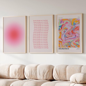 Aura Poster Aesthetic Pink Prints Set Retro Gradient Poster Psychedelic Print 70s Poster Nostalgia Prints Positive Affirmation Posters