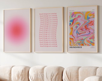 Aura Poster Aesthetic Pink Prints Set Retro Gradient Poster Psychedelic Print 70s Poster Nostalgia Prints Positive Affirmation Posters