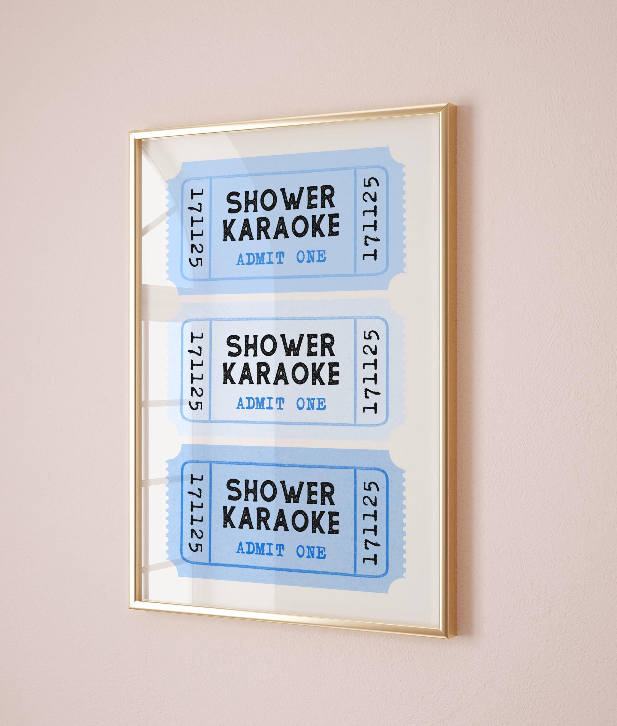Shower karaoke print Blue bathroom wall art Retro ticket poster Trendy bathroom print Funky wall art Aesthetic bathroom poster print
