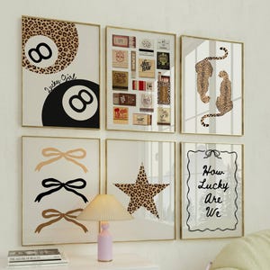 Trendy leopard wall art Set of 6 Dorm room prints Aesthetic girly wall art Matchbook art print Cheetah wall art Apartment decor Funky art