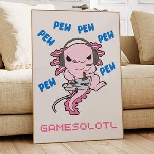 Axolotl Poster Gamer Druck Retro trendy coole Wandkunst Ästhetisches Wohnheim Poster Gaming Zimmer Dekor Lustige Wandkunst Axolotl Print Funky Poster