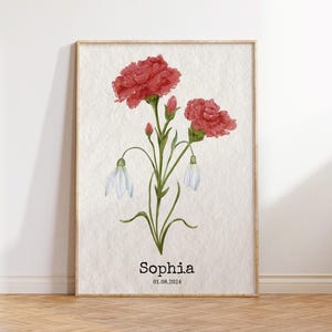 Personalized birth month flower art Custom flower wall art Birth flower personalized gift Printable wall art Custom floral name print