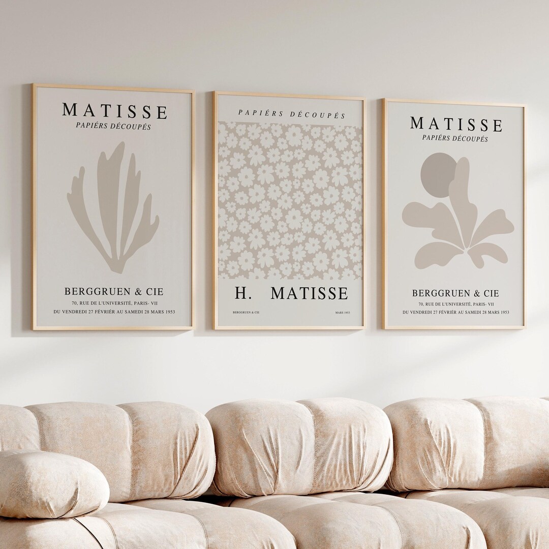 Matisse Print Set of 3 Beige Wall Art Abstract Floral Poster Neutral ...