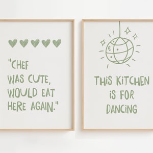 Sage green wall prints aesthetic kitchen decor green prints retro trendy wall art kitchen gallery wall art cute kitchen prints gift for chef