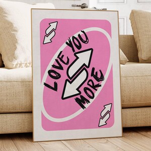 Love you more print roze retro poster speelkaart print esthetische girly muurkunst slaapzaal poster college appartement decor roze trendy muurkunst