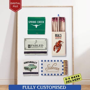 Custom Matchbook Wall Art Personalized Matchbox Print Anniversary Gift Retro Customized Digital Poster
