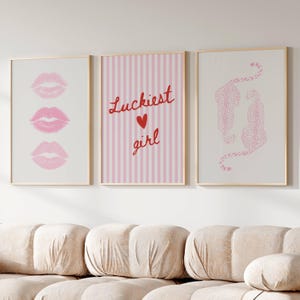 Trendy pink wall art Cheetah poster Preppy dorm decor Kiss lips wall art Leopard poster Set of 3 pink prints Aesthetic girly Apartment decor